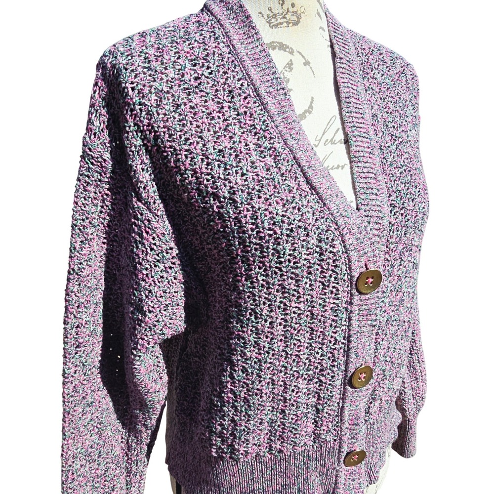 J. Jill Speckled Knit Button Front Cardigan Sweater Lavender Pink Green Size S - Picture 3 of 10